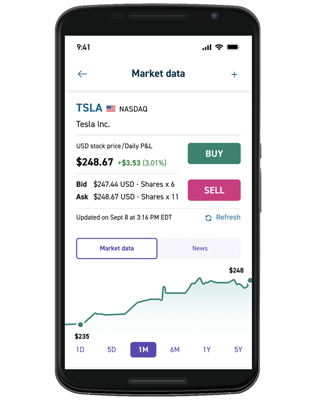 An Android smartphone showing the dashboard of the Qtrade app