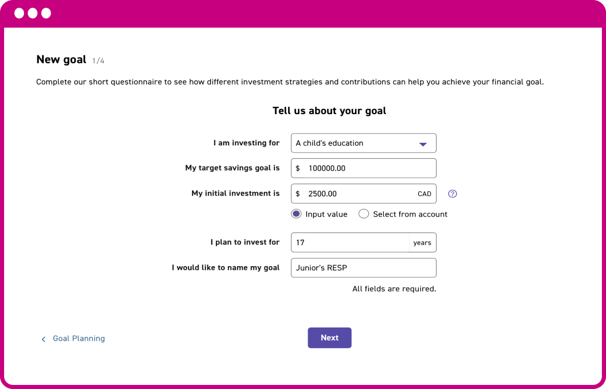 A trading portfolio diagram showing questionnaire